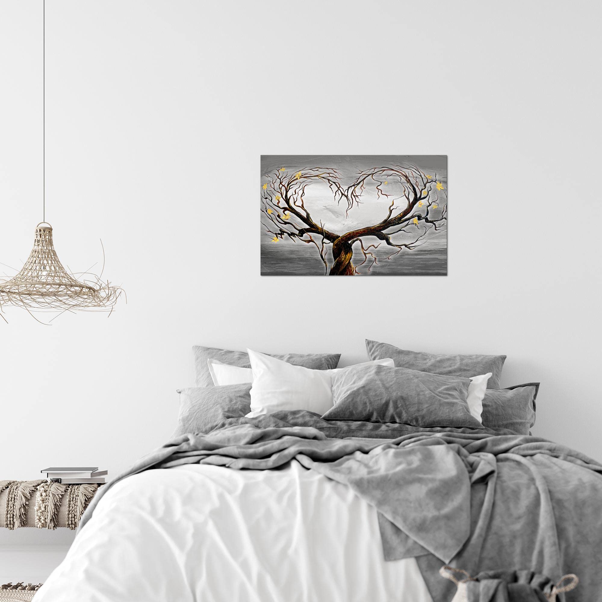 Runa Art Quadro Cuore Albero Moderni Murale - Made In Germany - Amore Bianco E Nero Corridoio 002315c