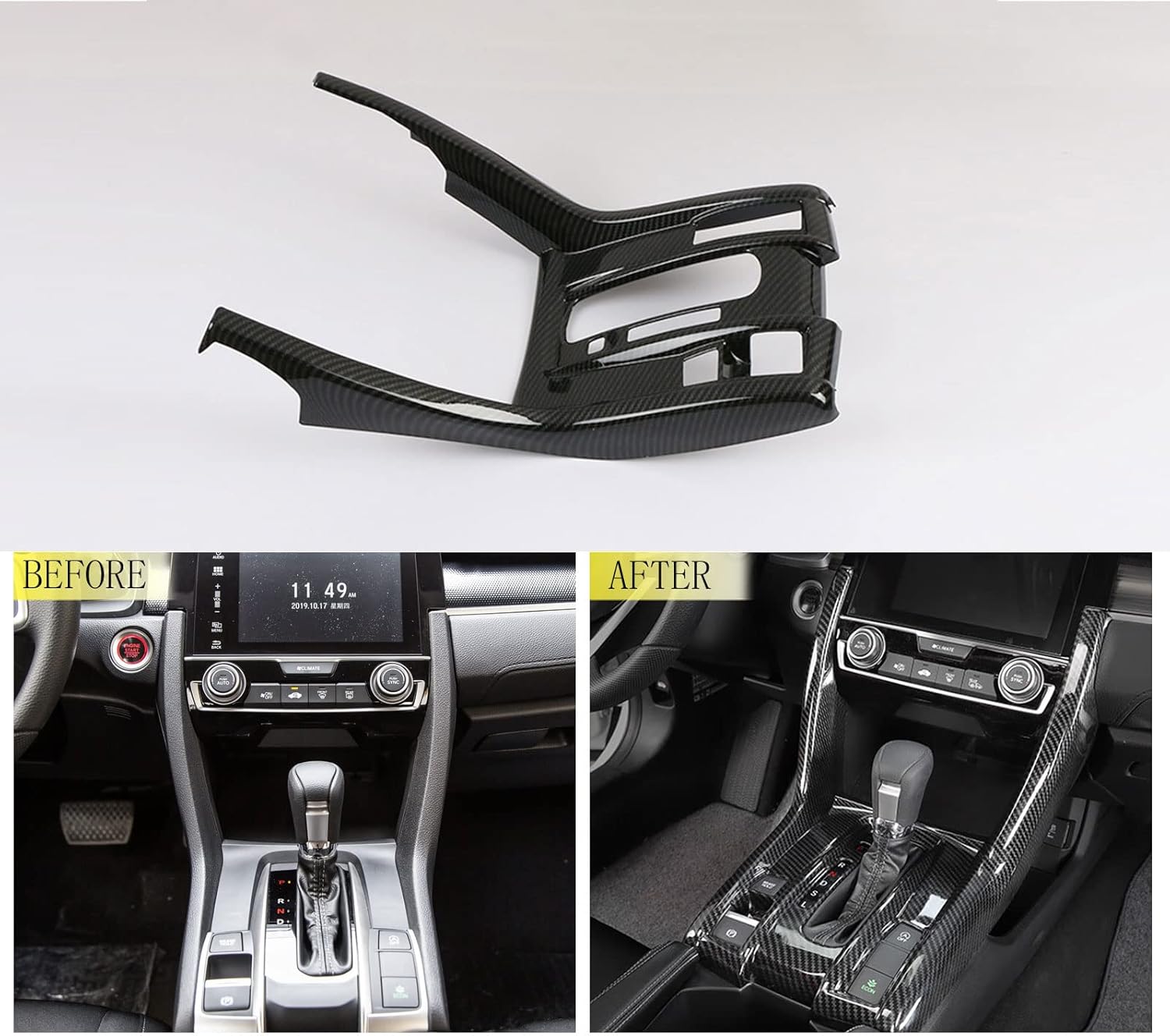 Car Accessories Center Console Gear Shift Panel Cover Trim Frame Cover Fit for Honda Civic 10TH Gen 2021 2020 2019 2018 2017 2016 ABS 1PC(Carbon Fiber Style)