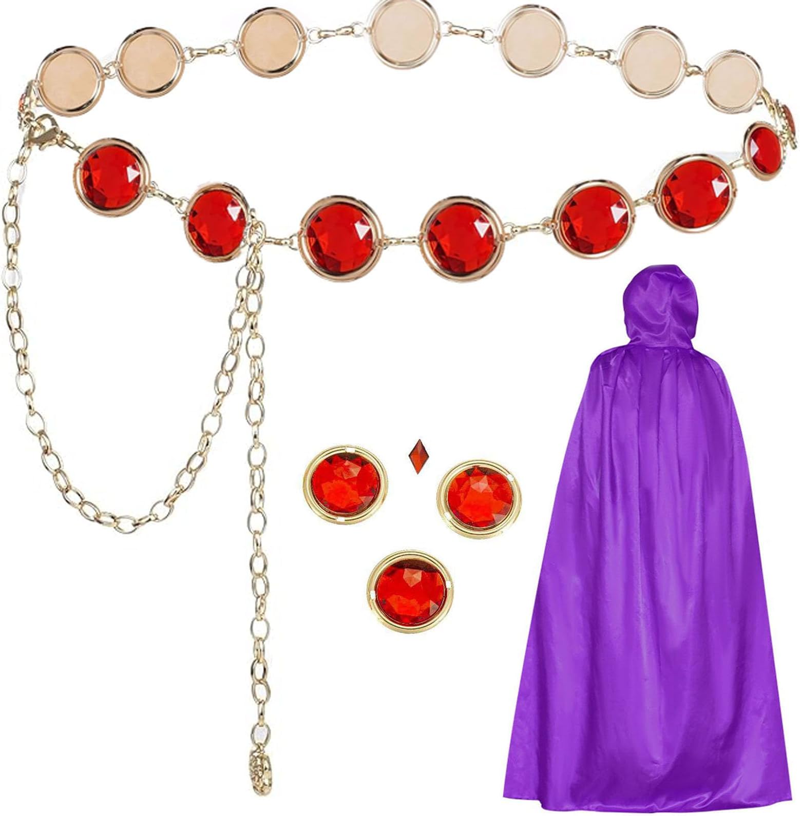 Halloween Cosplay Purple Cape Red Jewel Waist Belt for Women,Red Gems Rhinestone Belts for Halloween Costume Accessory