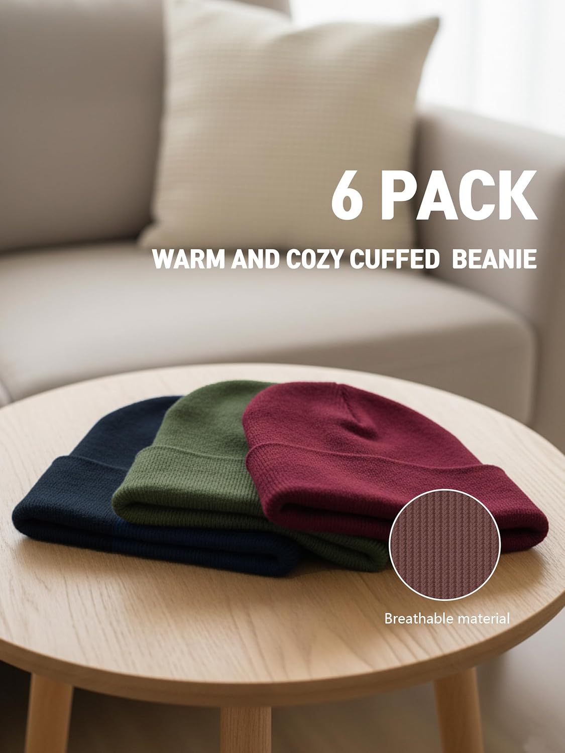 6 Pack Winter Fisherman Beanies Set Classic Cuffed Beanies Solid-Color Knitted Hats for Women Men Warm Skull Beanie Hat - Image 7