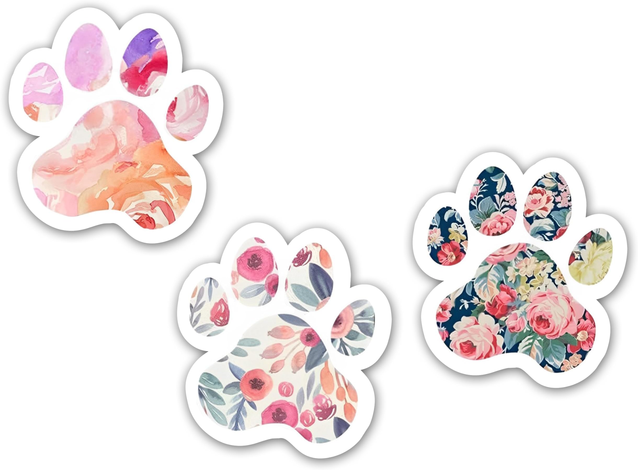 Amazon.com - 3-Pack Floral Paw Print Cute Vinyl Sticker - 3 Inches Dog ...