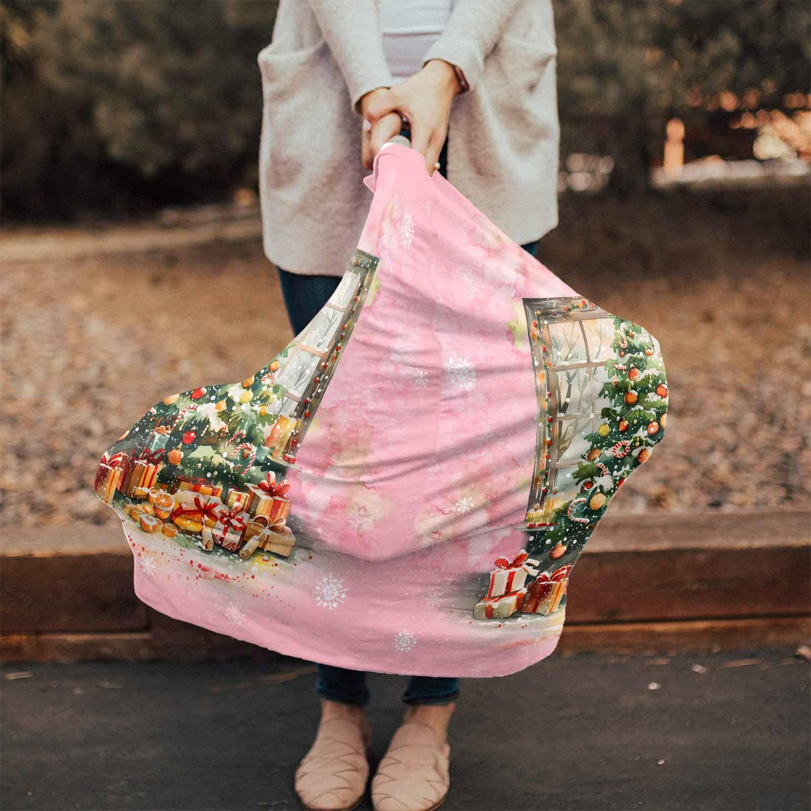 Nursing Cover for Breastfeeding Scarf, Various Ornaments Gorgeous Christmas Tree Pink Watercolor Baby Car Covers Super Soft Multi Use for Canopy Shopping Cart Cover Blanket Stroller Cover