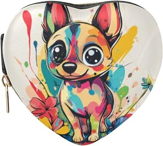 KLL Cute German Shepherd Dog Colorful Ink Splashing Small Jewelry Case (prop1) Heart Shaped Small Trinket Jewelry Storage Organizer Valentines Gifts for Necklace