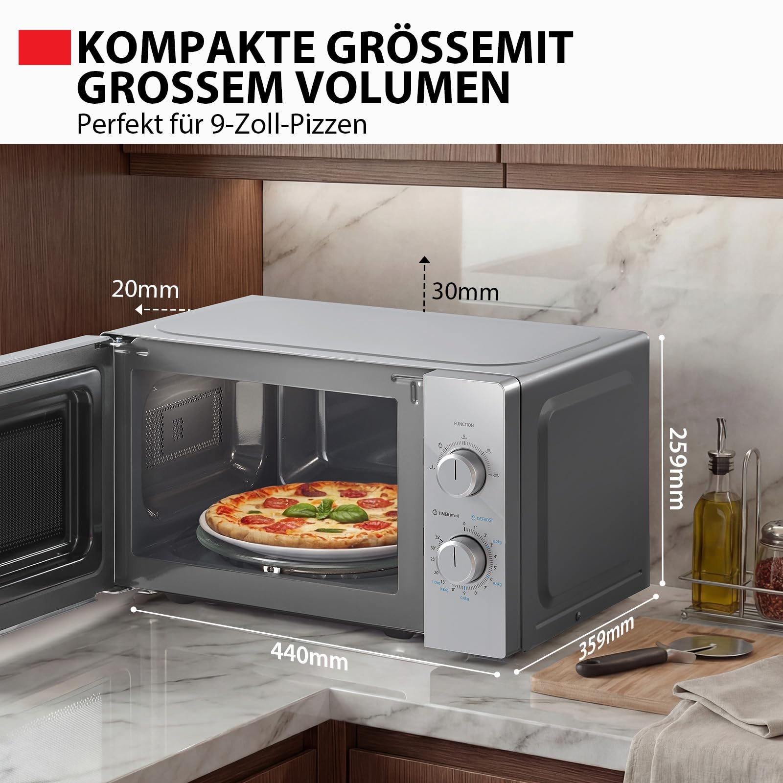 Toshiba Solo Microonde 20L MW2-MM20PE (SL), forno a microonde indipendente, 700 W, 5 livelli di potenza con pratica funzione di scongelamento, illuminazione a LED interna, argento
