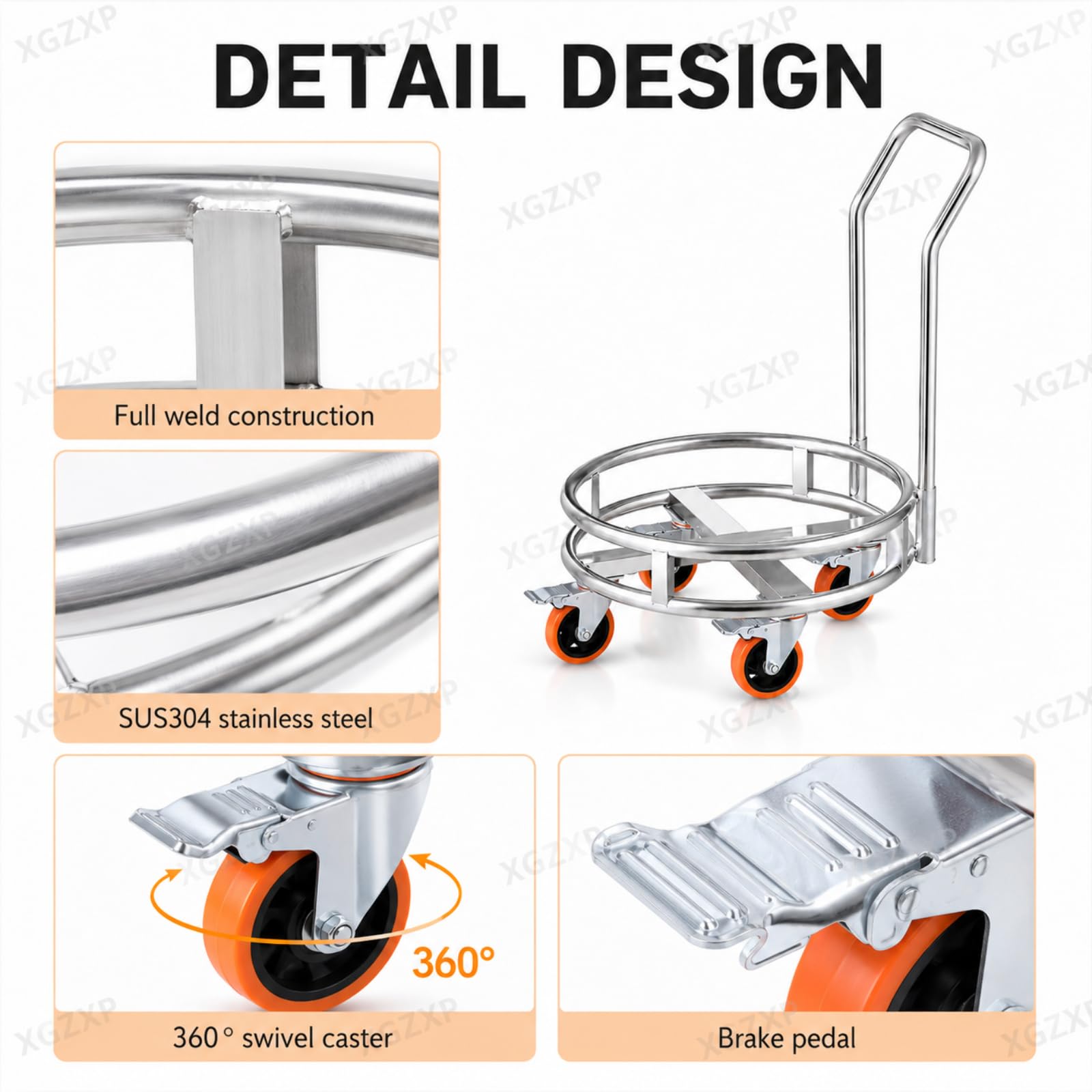 Soporte De Acero Inoxidable Para Cubos De Sopa Con Asa, Soporte Móvil Para Bombonas De Gas, 5 Ruedas Giratorias De 360°, Soporta Hasta 400 Kg, Para Cubos Y Recipientes De Cocinas Comerciales.
