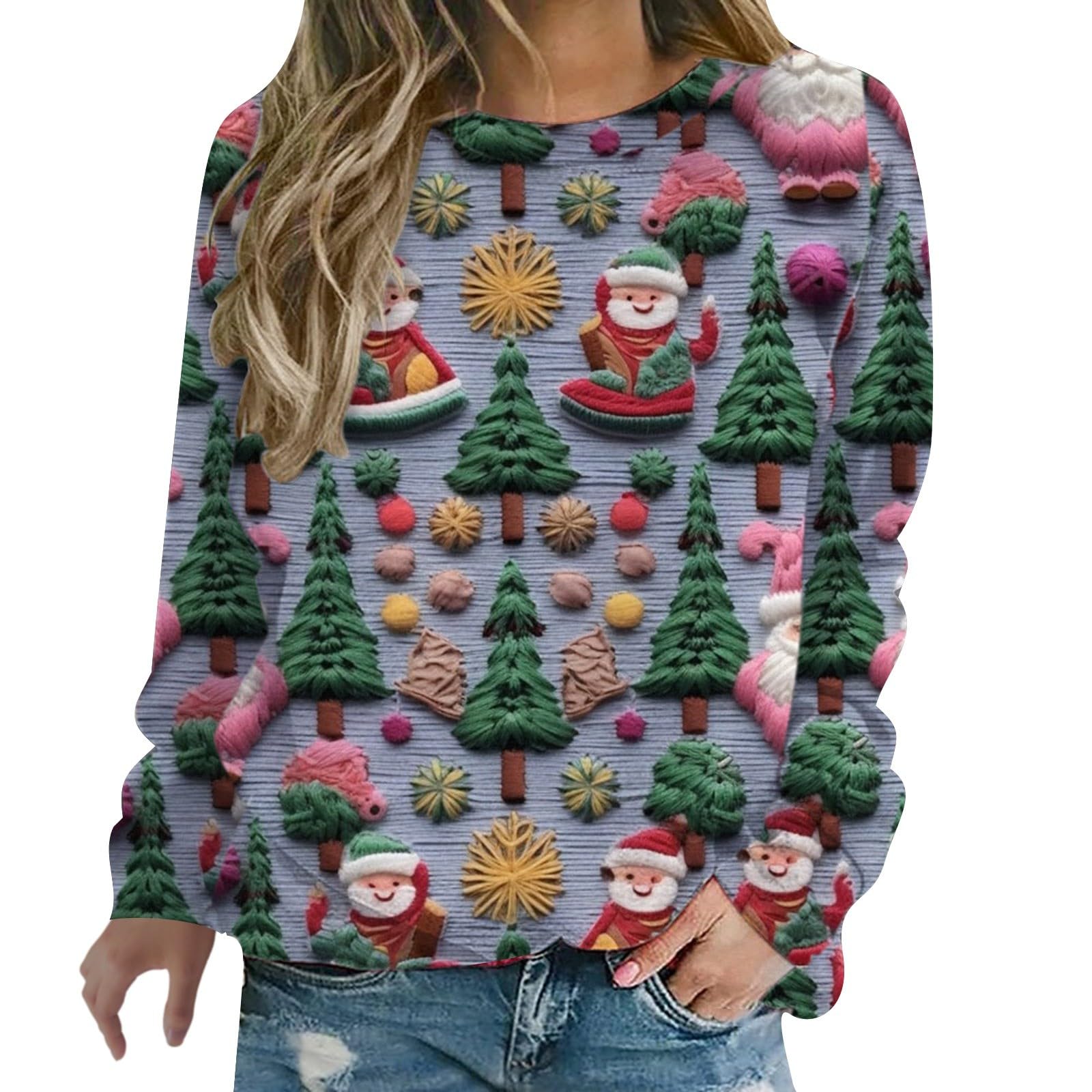 Pull De Noël Moche Pour Femme - Sweat-shirt Drôle Avec Motifs Festifs - Taille élastique - Pour Fêtes Et Cadeaux