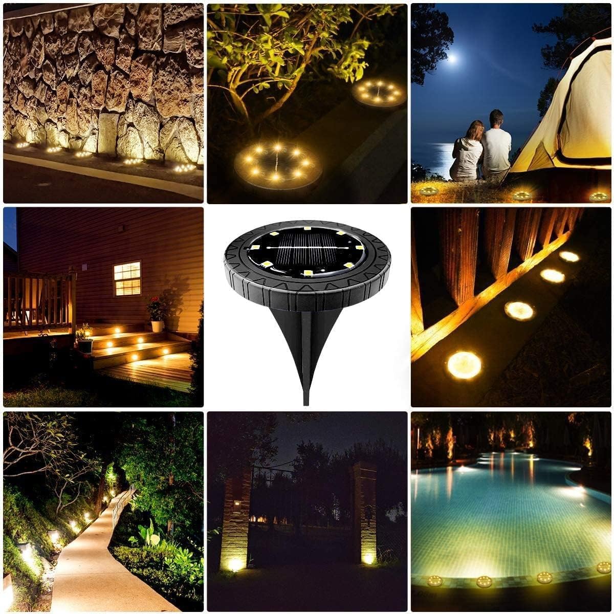 20 Pack Solar Ground Lights, Warm White, Black, Waterproof, Dusk-to-Dawn Operation, Ideal for Garden Paths, Landscape, Patio, Yard, Pool Lighting