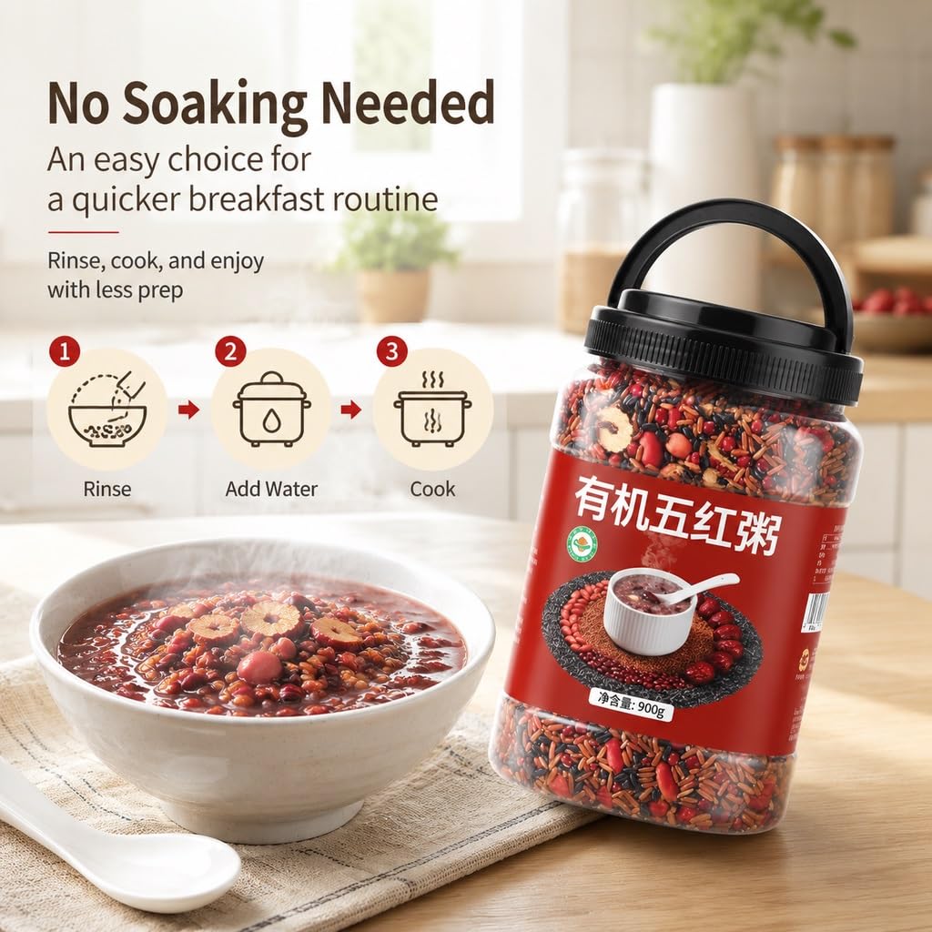 900 G De Mezcla Gachas Cinco Granos Rojos: For El Desayuno Sin Remojo, Receta Tónica Tradicional, Fáciles Cocinar For Un Saludable