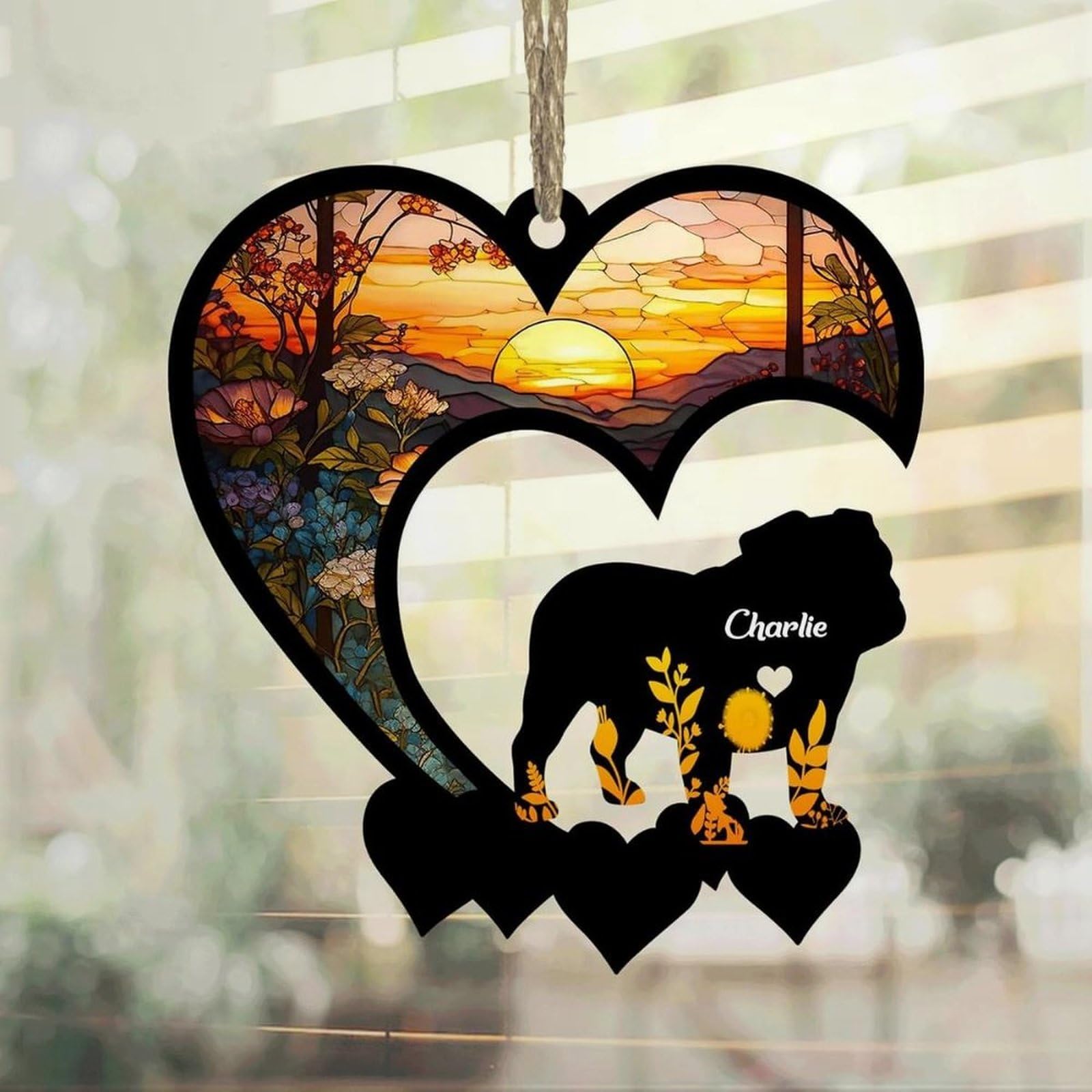 Luckluccy Bulldog Suncatcher,Personalized Memorial With Name,Loss Remembrance Gift,Dog Sympathy Ornament