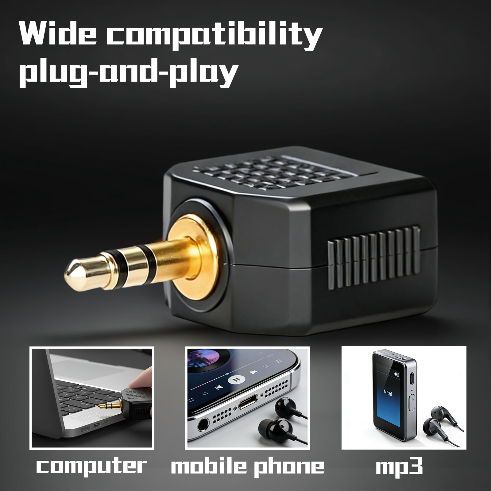 Rozdzielacz audio 3,5 mm, adapter do słuchawek, 1 x wtyczka 3,5 mm do 2 gniazd 3,5 mm, kompatybilny z komputerami, odtwarzaczami multimedialnymi i urządzeniami audio