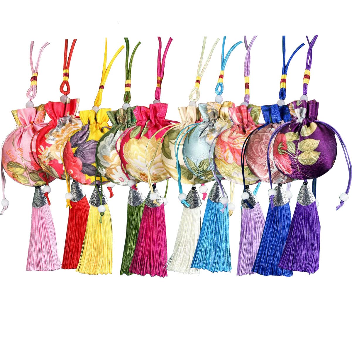 Snadulor 20 Pcs Drawstring Sachets Bags,Silk Brocade Bags,Peony Pattern Sachets with Tassels to Make Portable Ssachets,Pendants,Aromatherapy,