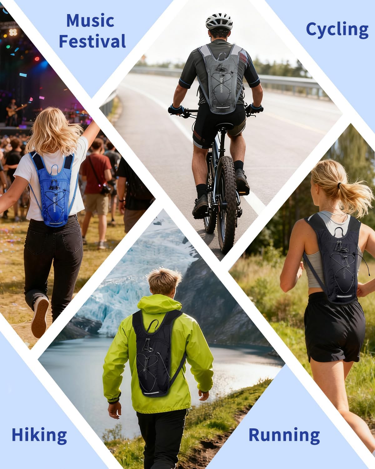 sportsnew Hydration Backpack with 2L Water Bladder, 6L Lightweight Water Backpack for Hiking, Running and Cycling, Hydro Pack for Men Women