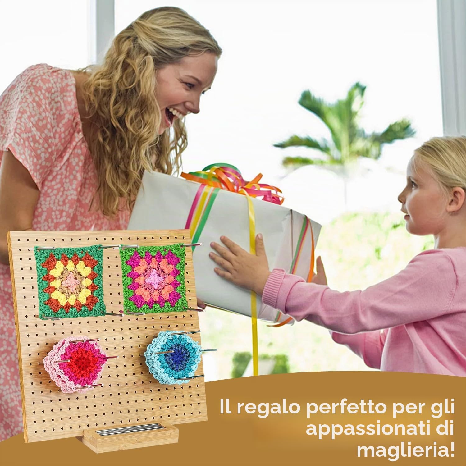 Buachois Tavola per Lavorare a Maglia Kit,Tavola Quadrata Fatta a Mano, Blocco e Aghi, 29 cm x 29 cm, con 30 Perni in Acciaio Inox, Tavola per Lavorare a Maglia e All'uncinetto di Progetti