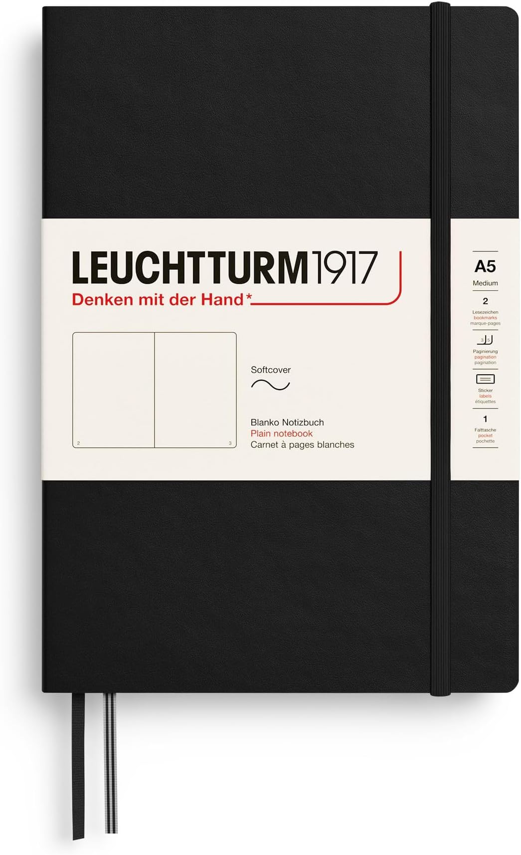 Notebook Softcover Medium A5-123 Numbered Pages for Writing and Journaling (Dotted, Black)