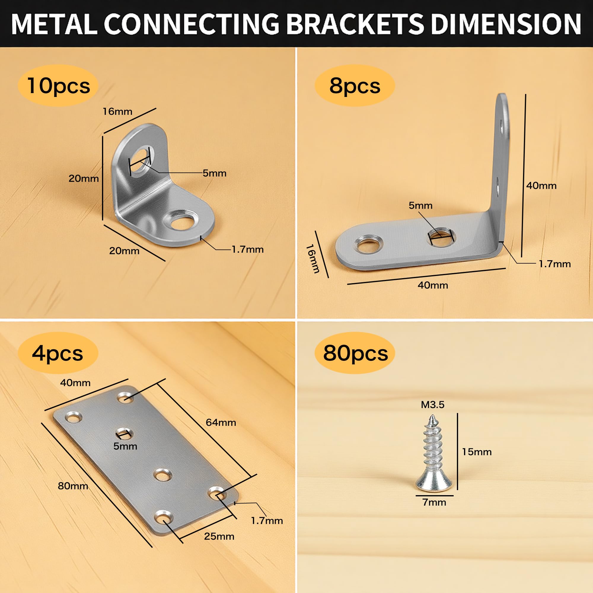 18PCS L Brackets for Wood and 4PCS Wood Joining Brackets, 20 × 20mm, 40 × 40mm Bracket - Image 2