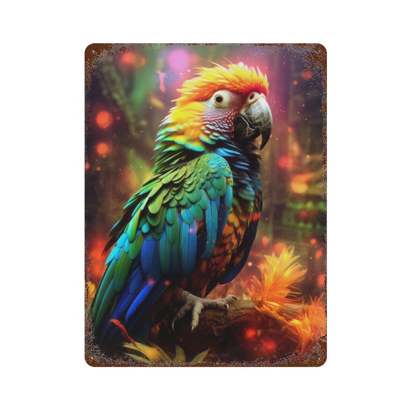 Majestic Parrot on Ground 15.7"x11.8" Rusty Metal Tin Sign, Novelty Wall Decor for Cafe, Home Bar And Lounge Decor