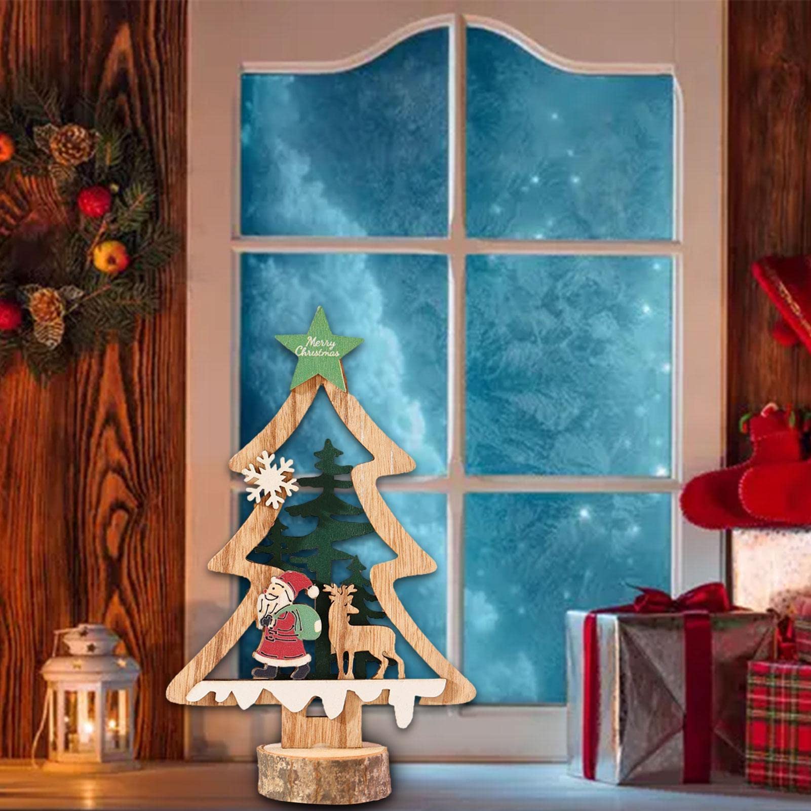 Centrotavola Natalizio In Acrilico 2D – Giostra Di Babbo Natale Decorativa Per Scrivania, Finestra O Camino