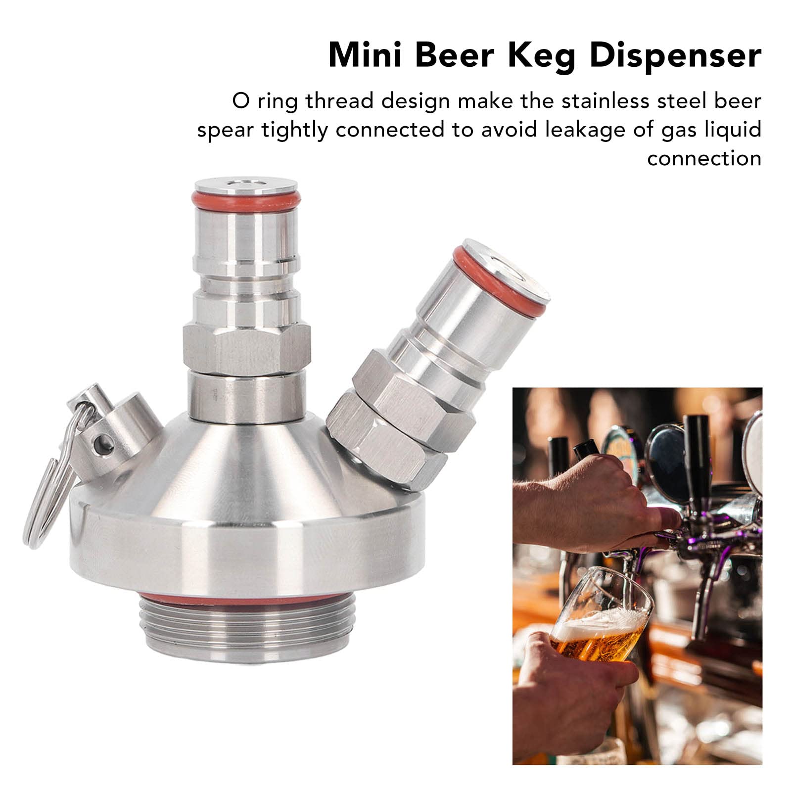 Mini Keg Dispenser, Stainless Steel Double Ball Lock Mini Beer Keg Dispenser with Hose Spare Sealing Rings Quick Fitting for Home