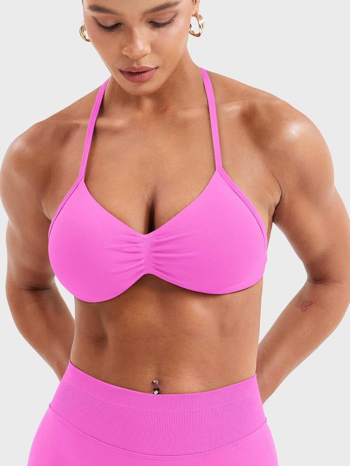 YEOREO SoftHue Impact Strappy Halter Bra for Sports Intensify Women Workout Backless Padded Gym Yoga Bra - Image 5