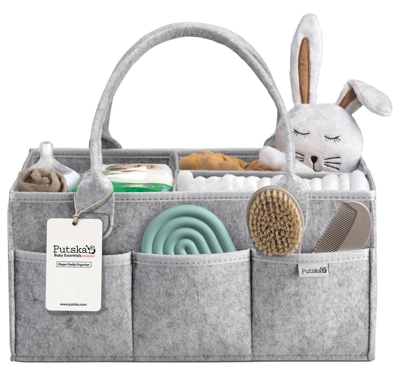 PUTSKA Baby Diaper Caddy Organizer Felt Nursery Basket Gray Large