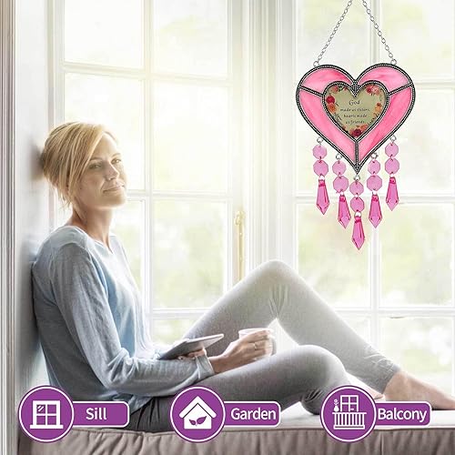 Miniatura 10 de Regalos para mamá, atrapasoles en forma de corazón "I Love You Mom", regalo de cumpleaños para mamá, mamá (rosa)