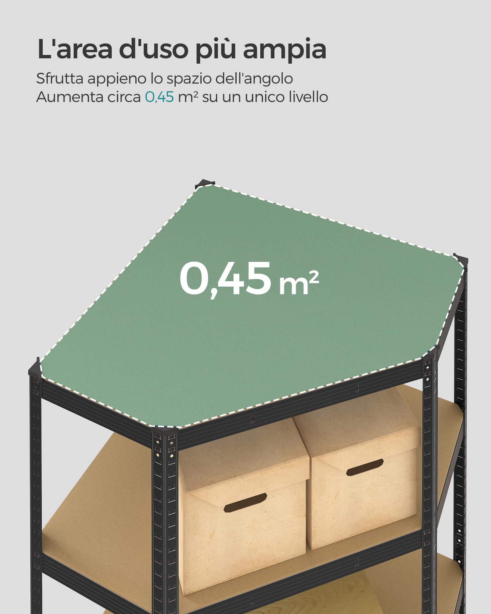 SONGMICS Scaffale Angolare a 5 Ripiani, Scaffalatura ad Angolo in Acciaio per Carichi Pesanti, per Garage, Ripostiglio, Magazzino, Portante 875 kg, Nero Inchiostro e Beige Naturale GLR080B01