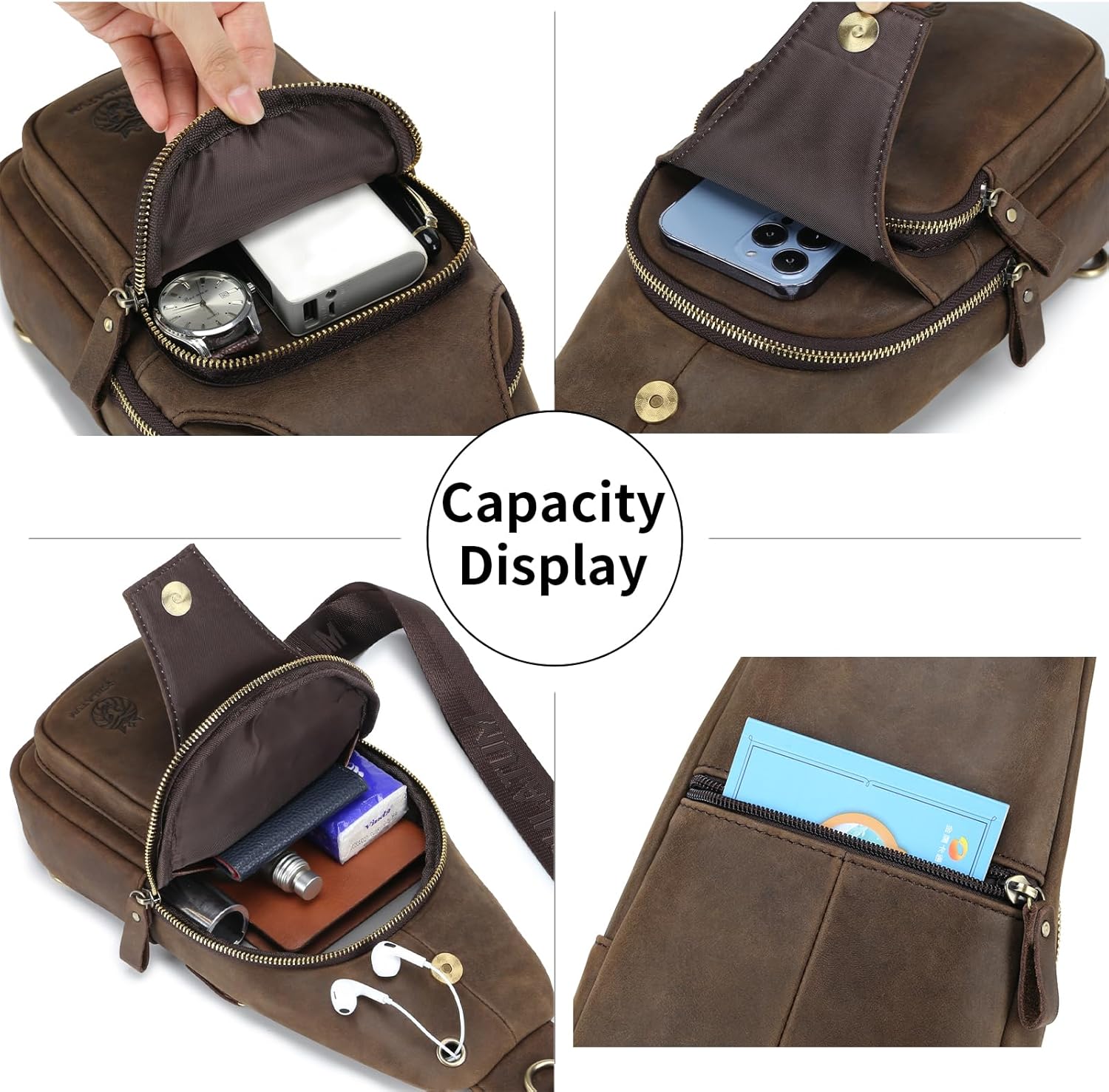 SCHLATUM Mens Sling Bag Genuine Leather Crossbody Bags for Men Small Sling Chest Backpack Casual Man Bag Hiking Outdoor, Coffee - Image 5