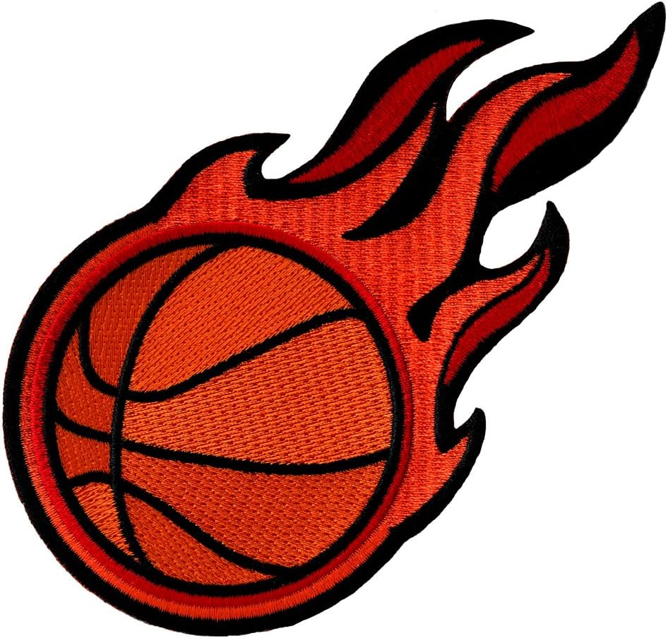 Flaming Basketball Patch Embroidered Iron-On Applique Sports Emblem