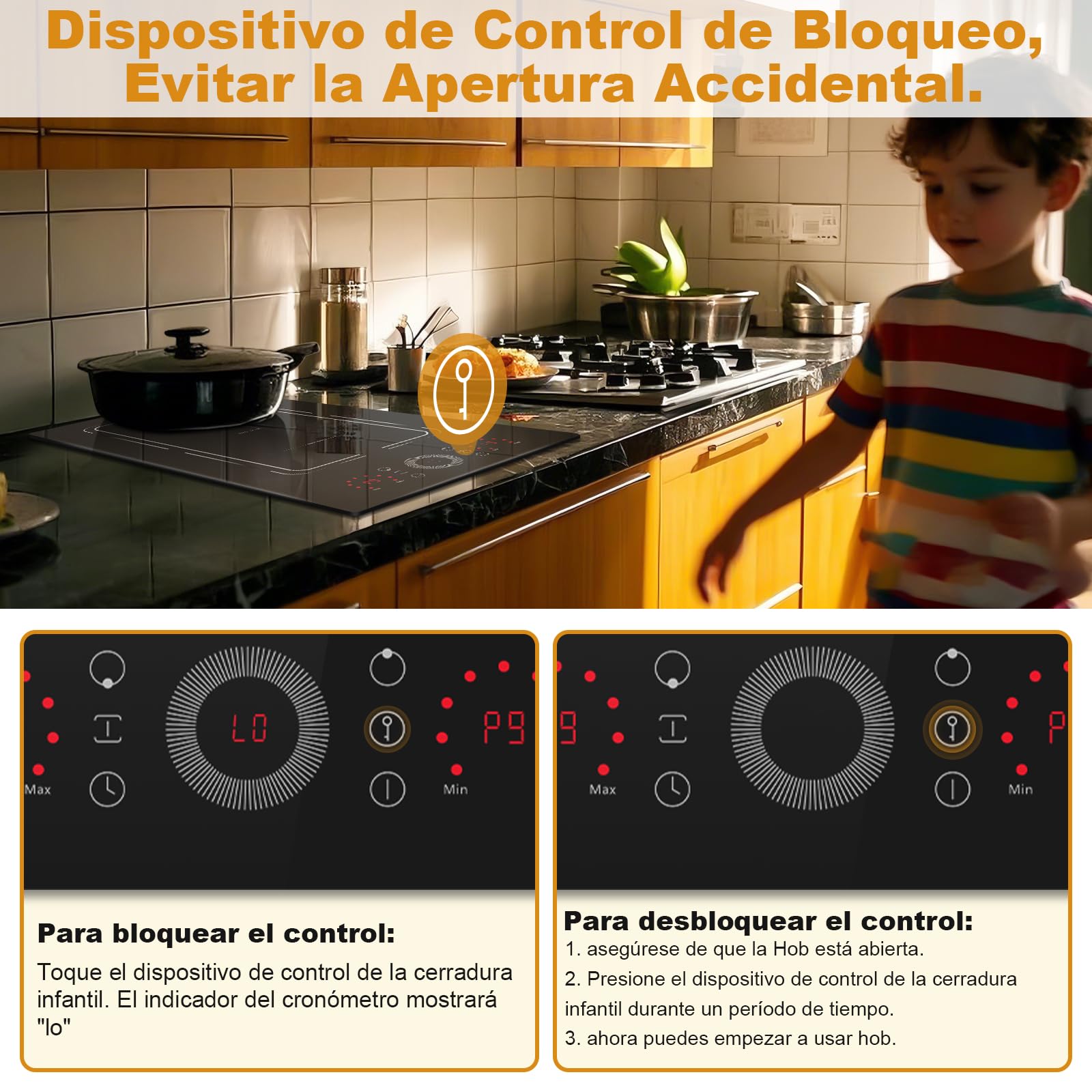 Placa Induccion 2 Fuegos con Zona Flexible Disaenvir, 30 cm Con Enchufe, Función Boost, Encimera Induccion Eléctrica, 9 Niveles, Temporizador, Bloqueo Para Niños, 220V~240V, 3500W