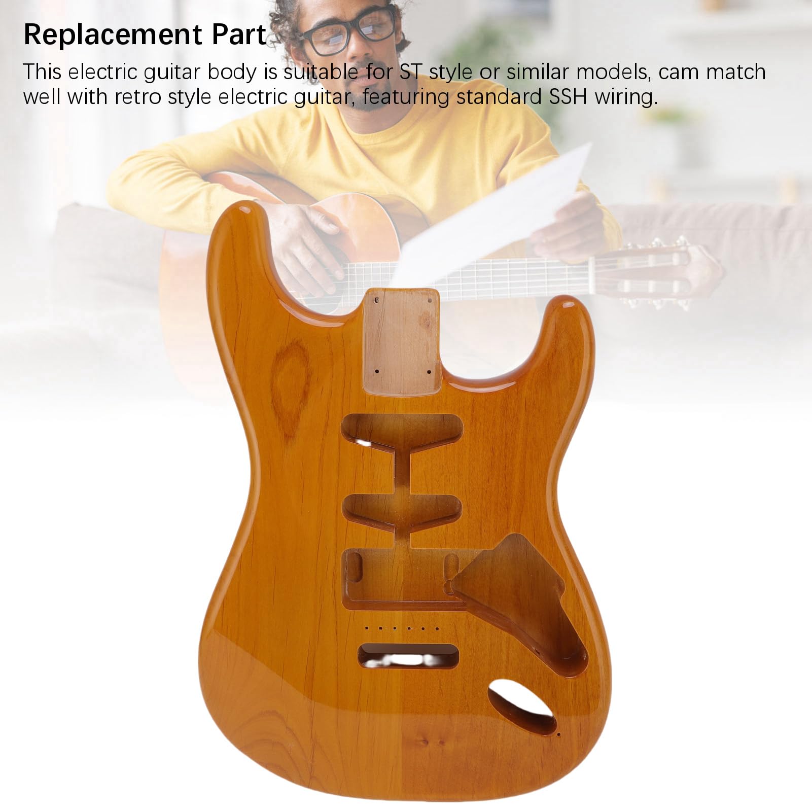 RiToEasysports Cuerpo Guitarra Eléctrica Estilo ST, Madera Álamo Maciza Preperforado con Pastilla SSH y Puente Trémolo, Actualización Bricolaje para Diestros Músicos y Constructores