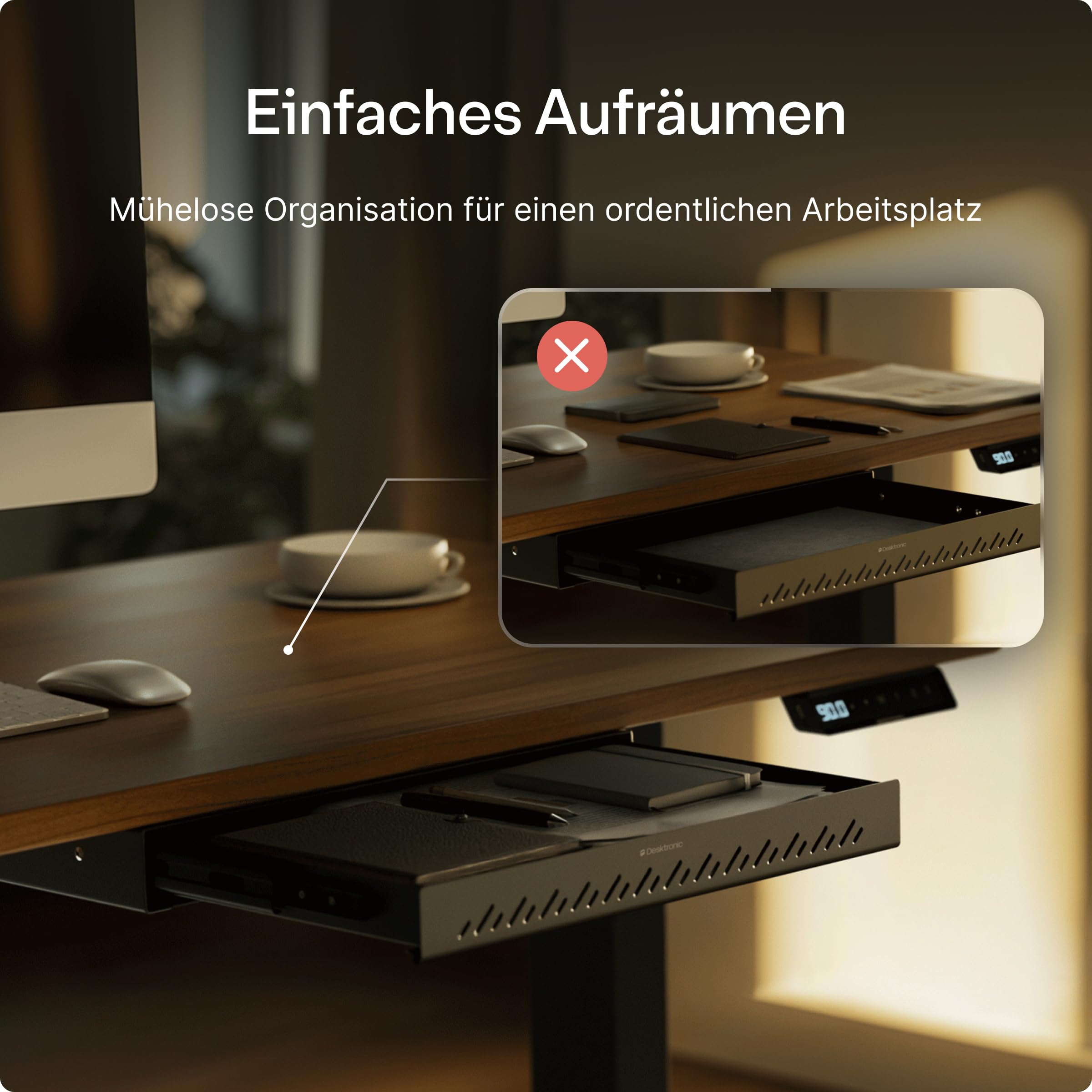 Desktronic Schreibtisch-Organizer, Untertisch-Aufbewahrungsbox, Schreibtisch für Büro Schule Homeoffice Schreibwaren, Metallschublade, Versteckte Schubladenbox (Schwarz)