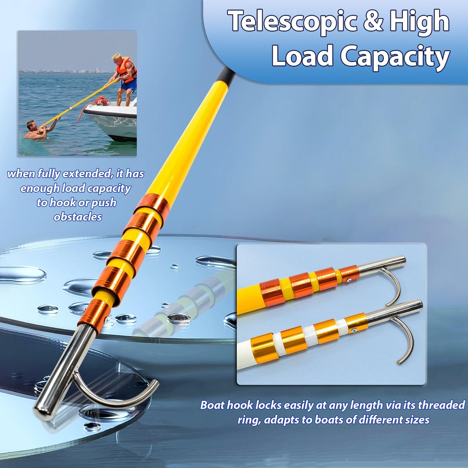 Gancio per Barca (4,5/5,5/6,5 M), Gancio per Barca Telescopico, Elevata capacità di Carico, Impugnatura Antiscivolo/Facile da Usare, Leggero, per Nautica/disancoraggio/ormeggio