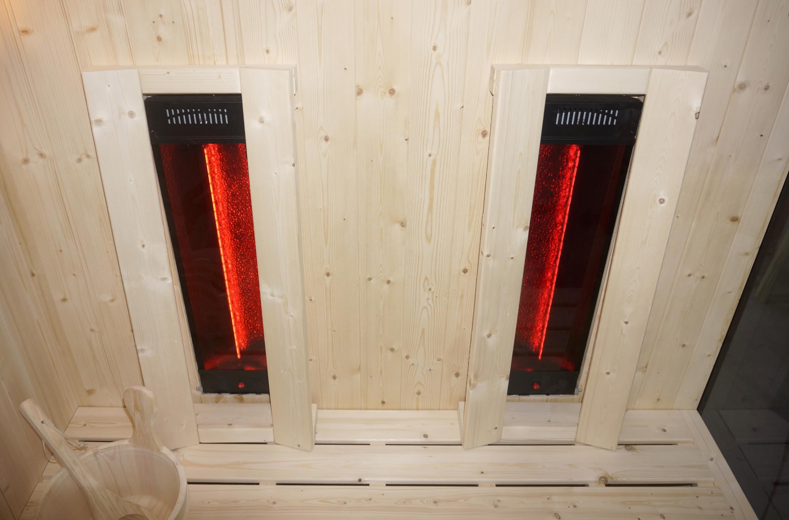 SANOTECHNIK Sauna & Infrarotkabine GLACIER L für 2–3 Personen, Infrarot-Sauna-Kombination aus Fichtenholz mit 4,5 kW Sauna-Elektroofen, 2x 400 W Rotlichtstrahler, Sicherheitsglas, 150 x 120 x 200 cm
