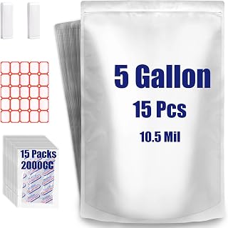 Lebodu 15x5 Gallon Mylar Bags with 2000cc Oxygen Absorbers for Food Storage