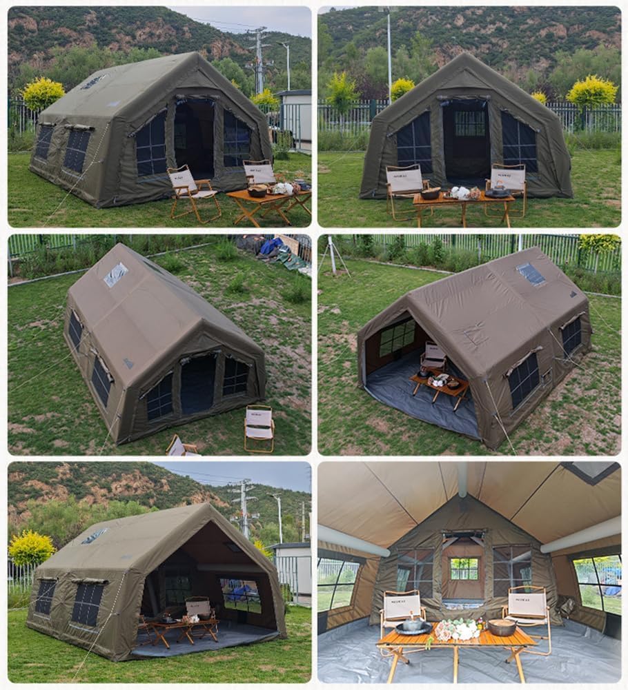 4 Season Air Tent Glamping Tent with Separate Living and Sleeping Area,Waterproof Pop-Up Outhouse Yurt with Pump and Stove Jack Hole, 8-10 Person Camping Quick Set Up