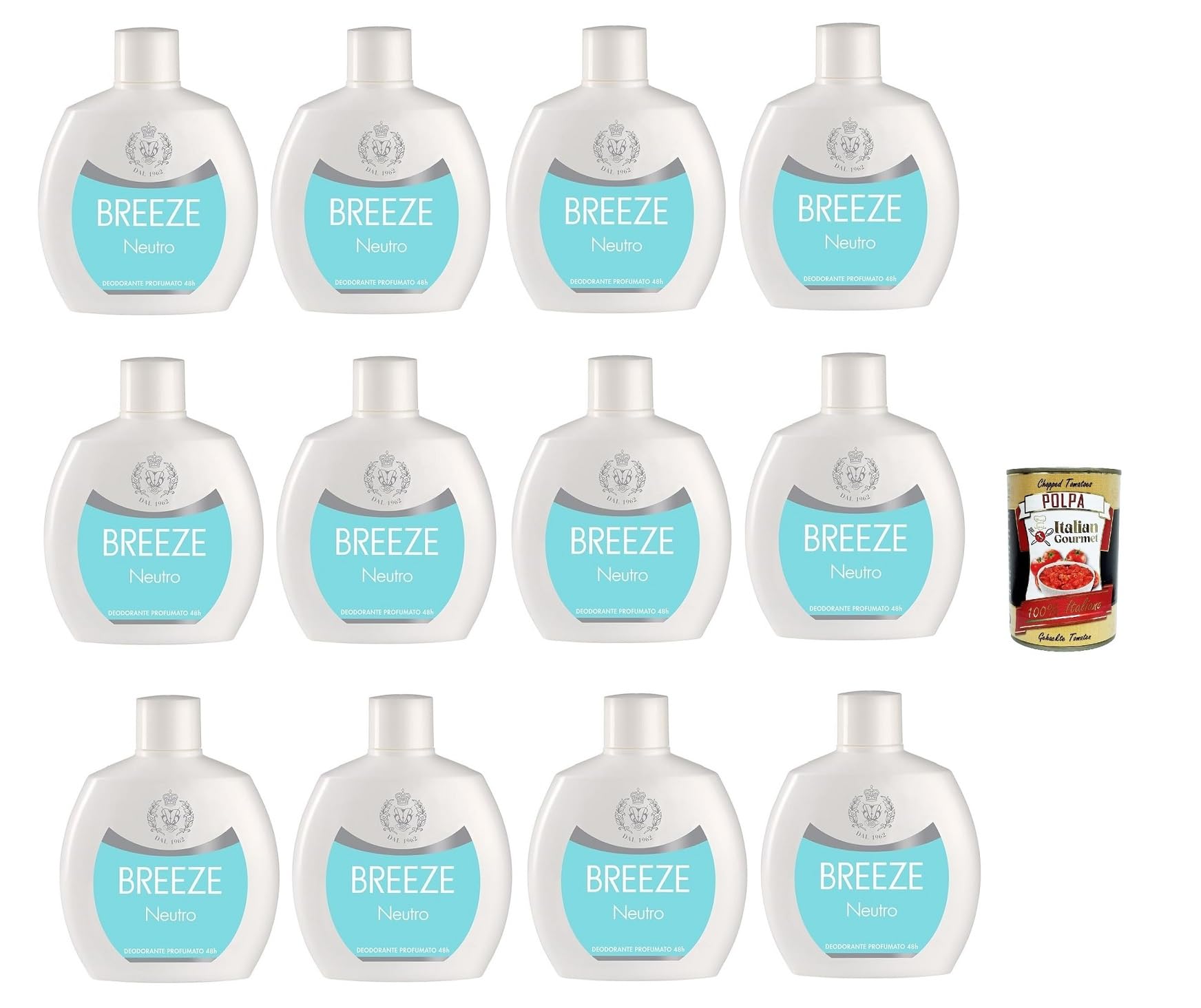 Breeze Neutro Squeeze, desodorante sin gas y sin sales de aluminio, desodorante perfumado 48 horas, 12 x 100 ml + Polpa italiana Gourmet 400 g