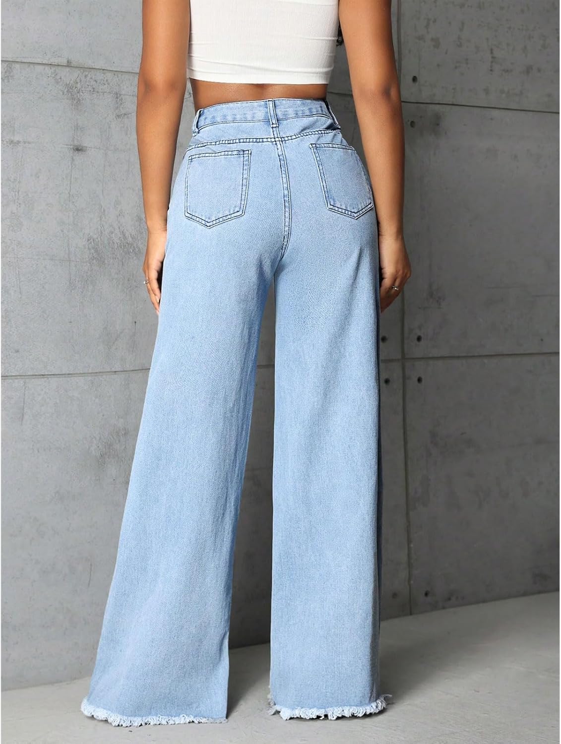 Women's Low Rise Wide Leg Jeans Raw Hem Straight Baggy Denim Pants Casual Loose Boyfriend Mom Jean Trouser - Image 2