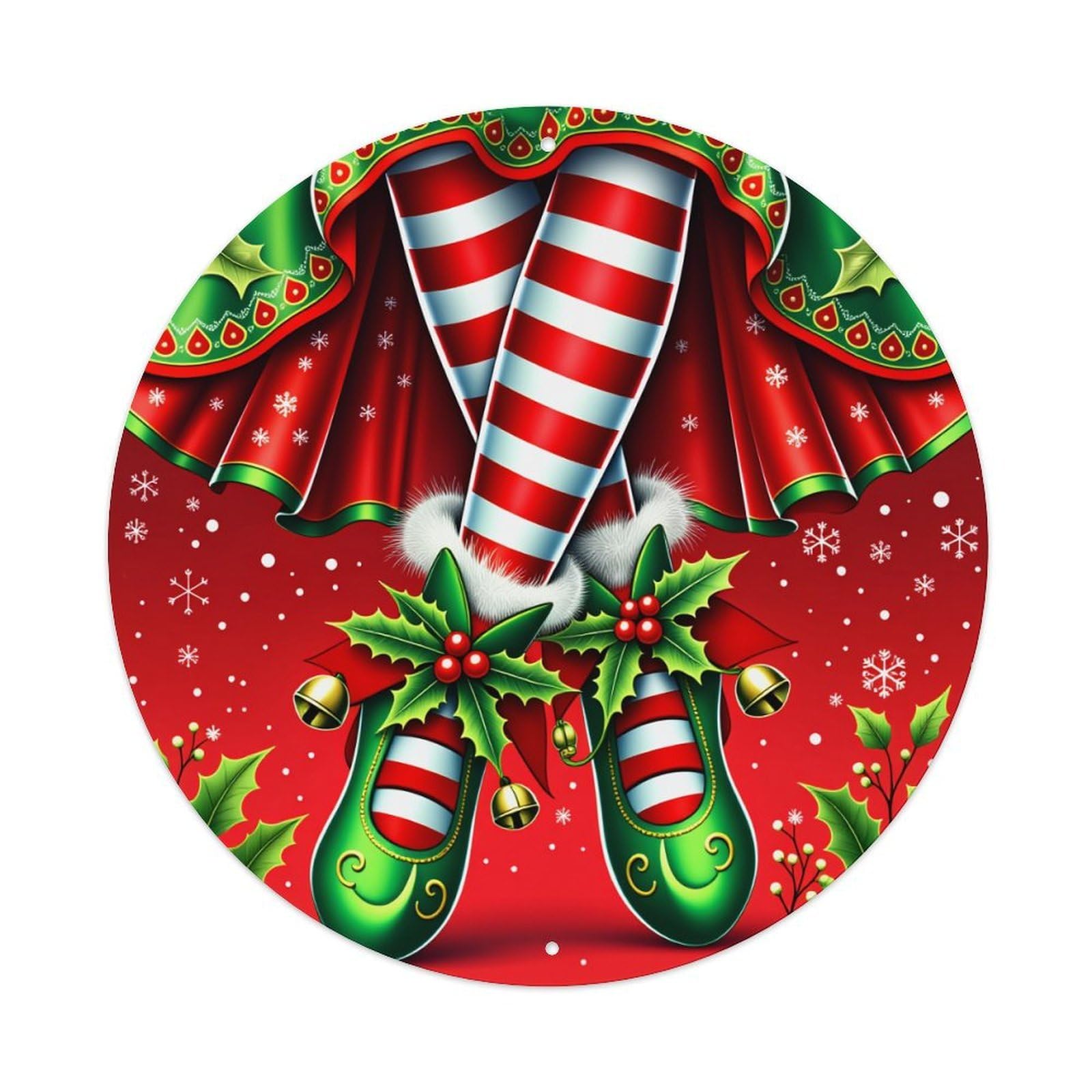 Christmas Striped Stockings With Holly Metal Tin Sign Vintage Garden Bedroom Cafe Bar Man Cave Home Wall Decor Metal Poster 8x8 inches