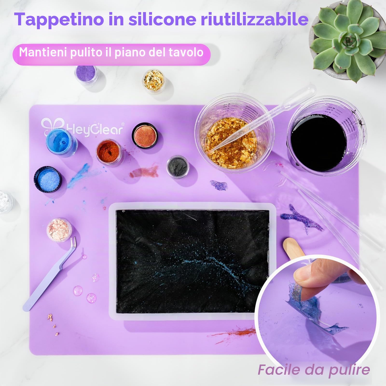 HeyClear 1L Kit Resina Epossidica con Stampi per Cornici Foto, Fai-da-Te | Trasparente, dura, poche bolle, resistente all'ingiallimento, epoxy resin adatta per colate, regali fai-da-te e cornici foto