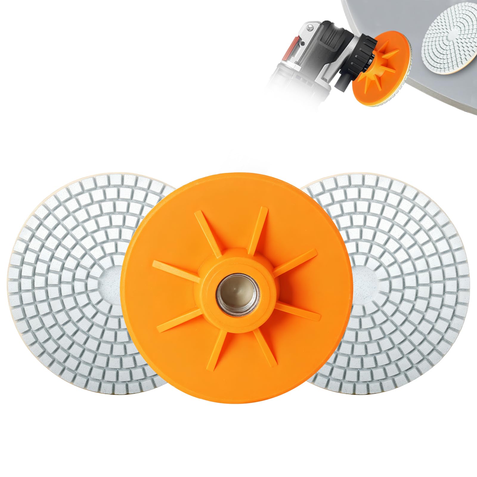 Discos de pulido de borde de diamante de 4 pulgadas (paquete de 3) para amoladora angular, rosca UNC de 5/20.3 cm-11, construcción monobloque para recortar y pulir bordes precisos de azulejos