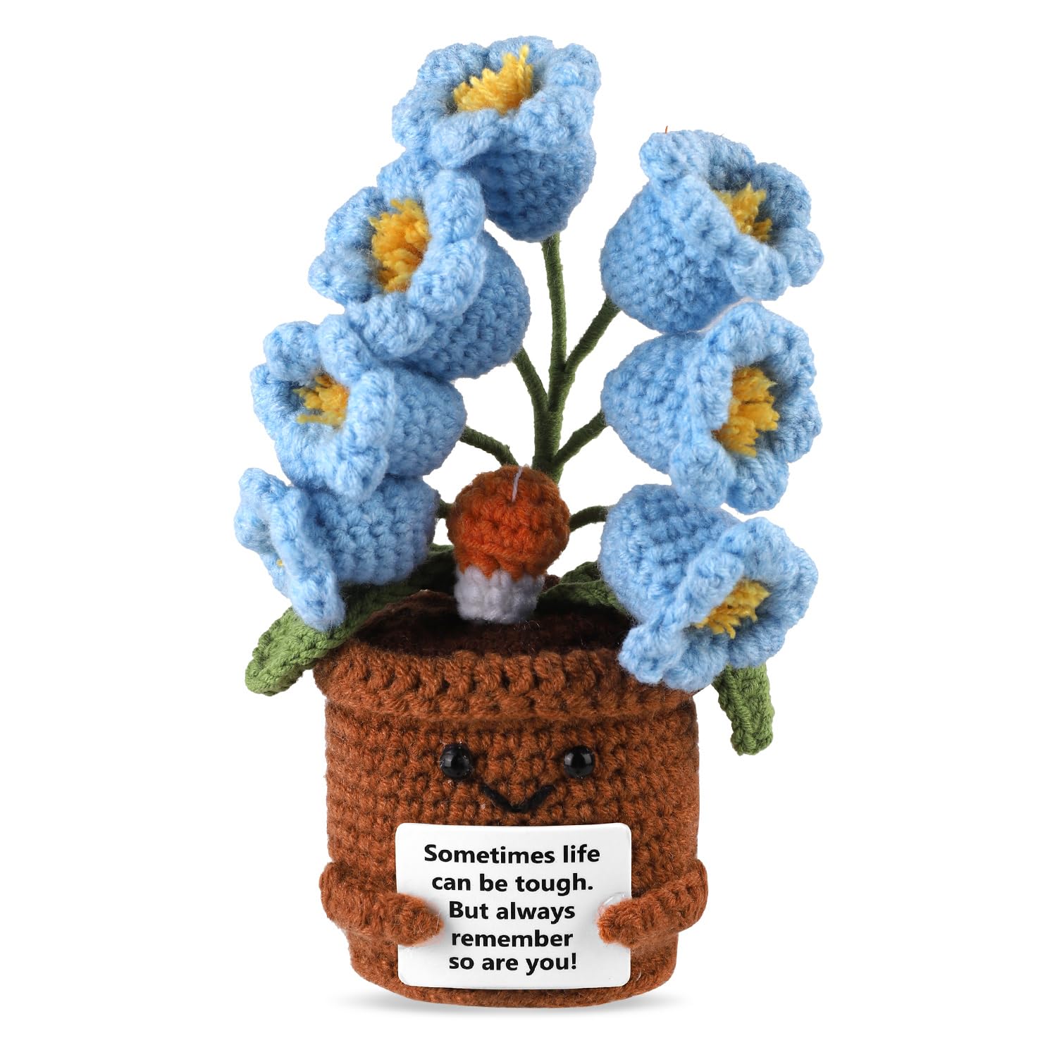 TOYMIS Lily of the Valley Crochet Knitted Plant Positive Flower Pot for Party Decoration Encouraging Gift (Blue)