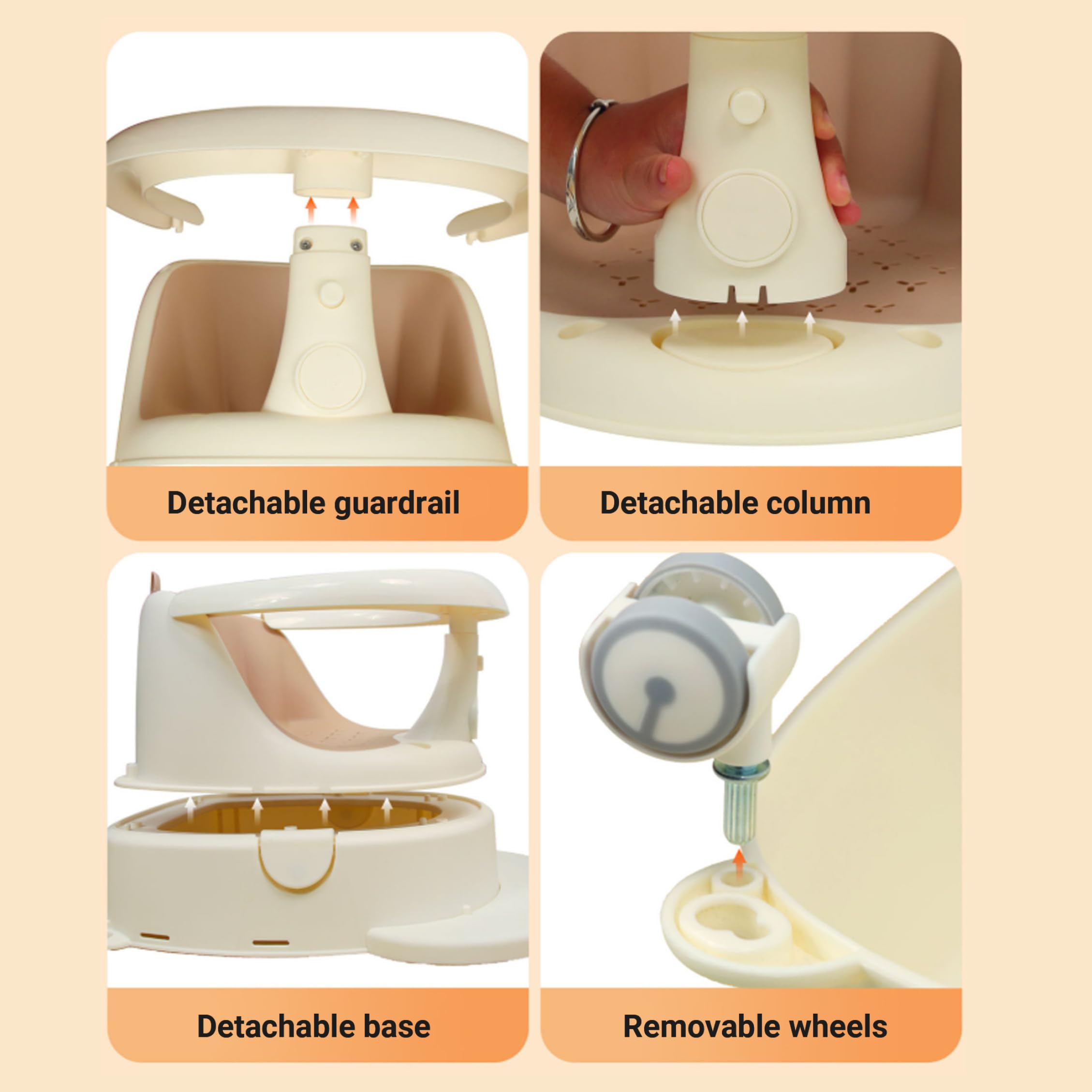 Baby-Badesitz ab 6 Monaten, multifunktionaler, kippsicherer Baby-Badestuhl mit ergonomischem TPE-Kissen, ideal zum Baden, Sitzen und Essen
