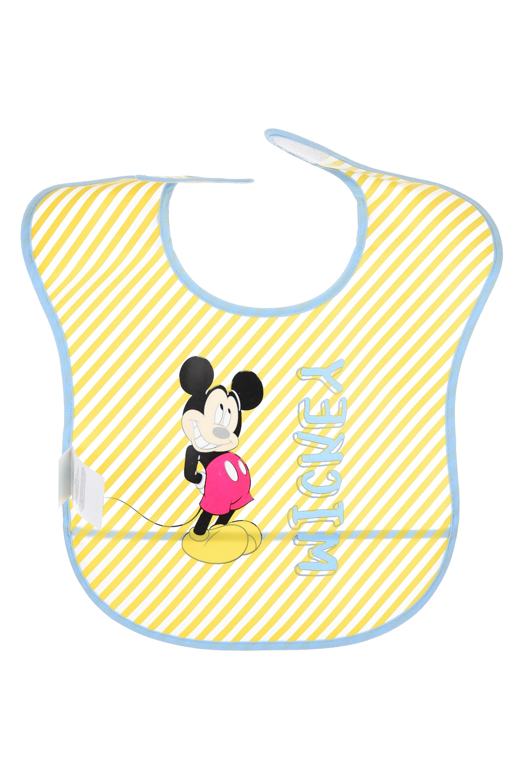 Disney Baby, Set 2 Bavaglini Topolino Mickey Mouse, Giallo e Azzurro, Decorati con Nuvole e Strisce