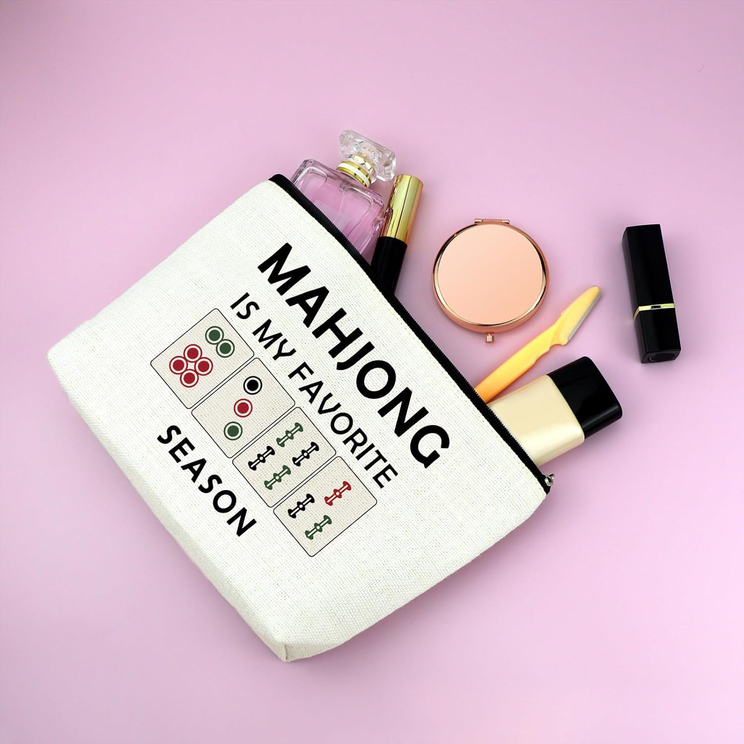 Mxrymvu Mahjong Gifts for Women Makeup Bag Mahjong Themed Gift for Players Lover Cosmetic Bag Retirement Christmas Birthday Present for Grandma Aunt Mom Travel Pouch - Image 4