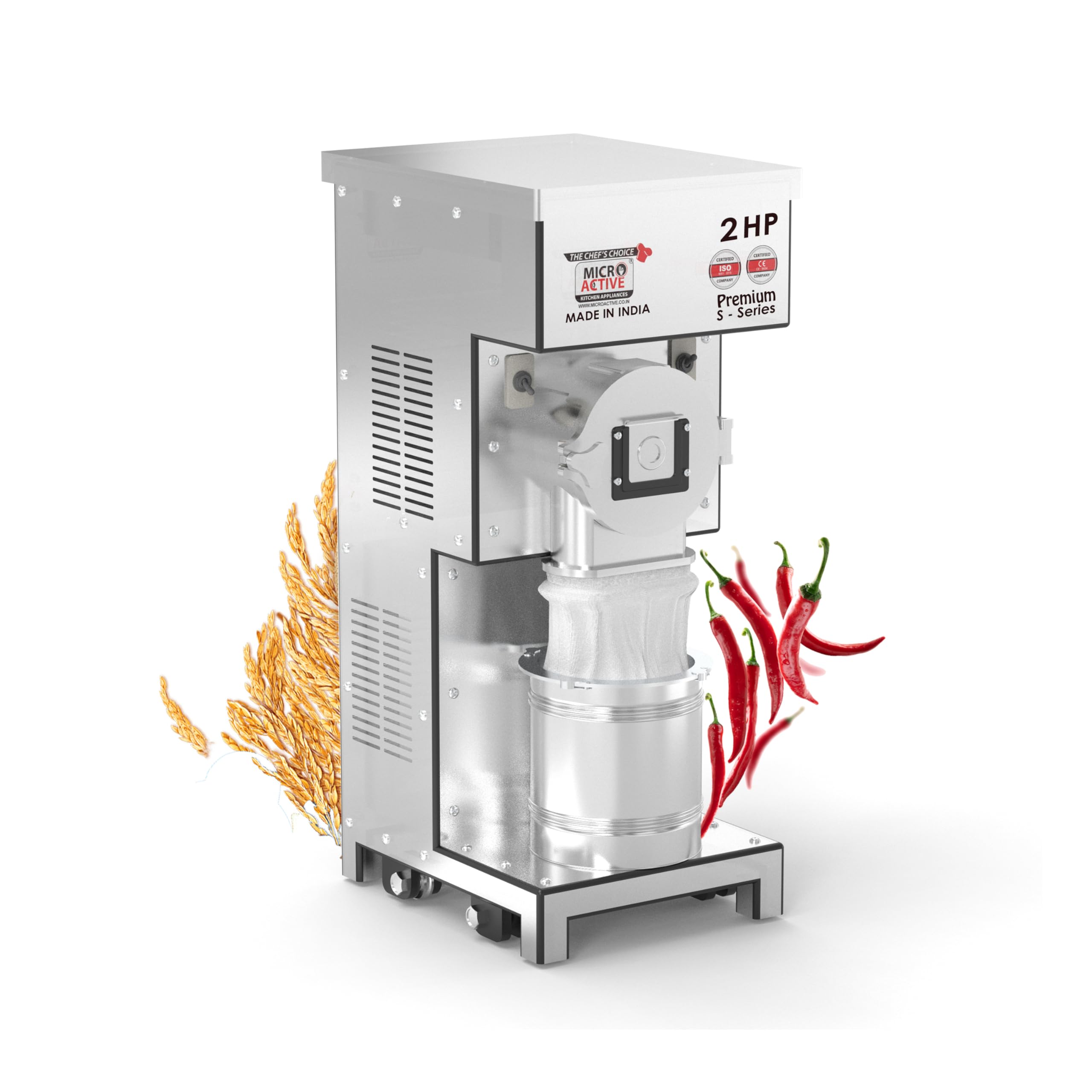 MICROACTIVE Premium S-Series Commercial 2-in-1 Pulverizer Machine, Atta Chakki, Masala Grinder, with Fully Stainless Steel Body (2HP Electric Motor)-image-13