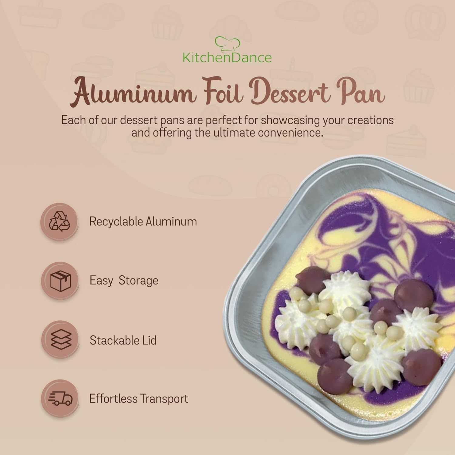 KitchenDance 4 Inch Baking Pan with Snap-On Lid - 8 oz. Square Colored Aluminum Pan - Oven, Freezer, Microwave Safe - Ideal for Catering, Restaurants, Bakeries, Home Kitchens - A6 (100, Red)