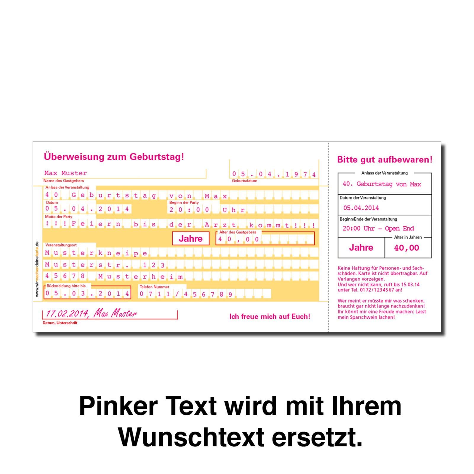 Individuelle Einladungskarte Zum Geburtstag – Personalisiert Mit Deinem Text, 300g/qm Papier