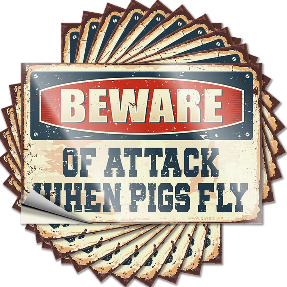 Funny Sticker Door Core Beware of Attack When Pigs Fly for Dart - Bathroom Sets Easy Peel Removable(6X9CM)