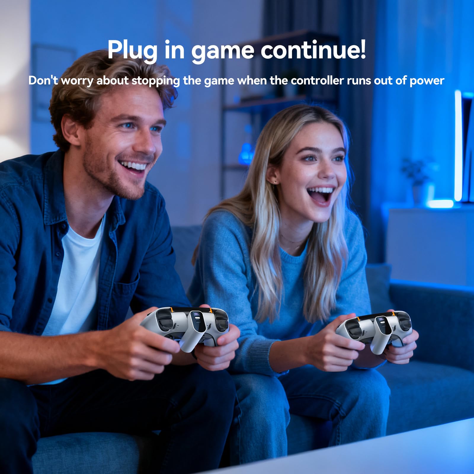 LVFAN PS5 Wireless-Controller-Ladegerät, 2000-mAh-Akku mit digitaler LED-Ladeanzeige, tragbare Powerbank für PS5-Controller und PS5 Edge-Controller