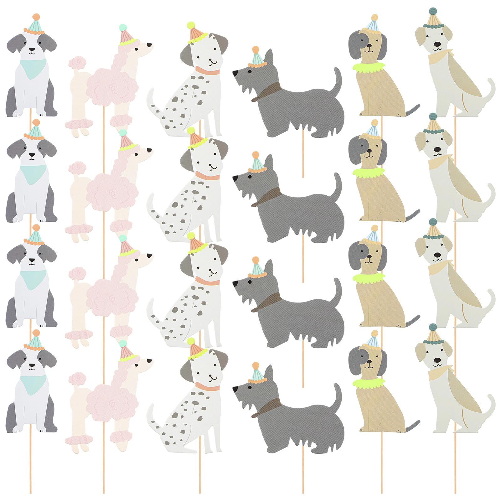 24PCS Dog Cake Topper, Pet Dog Themed Birthday Party Supplies, Baby Shower Party Decorations, Dogs Face Cupcake Toppers, Puppy Theme Birthday Party Decorations Supplies for Toddler(2.4 × 3.3Inch）